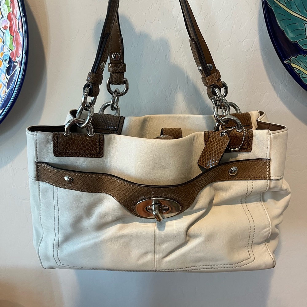 Elegant Cream and Brown Women's Handbag